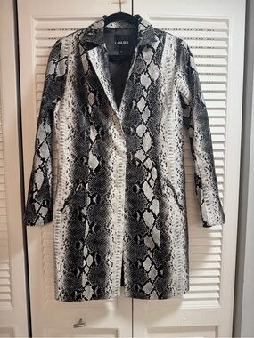 I.AM.GIA Black & White Faux Python  Print Trench Coat